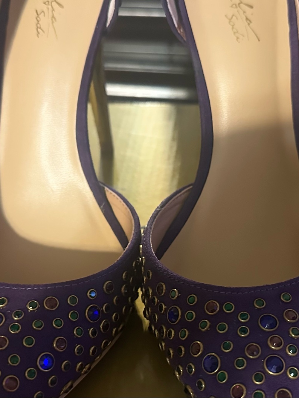 Thalia Sodi Purple Jeweled Pumps
